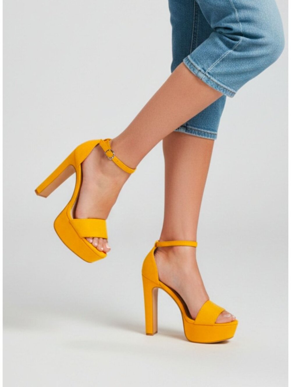 Mustard Platform High-Heel Sandals With Ankle Strap